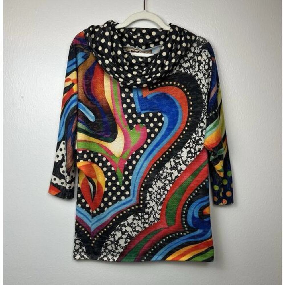 Amma Women’s Cowl Neck‎ Tunic Top Size S Maximalist Polka Dot Y2K Retro Funky